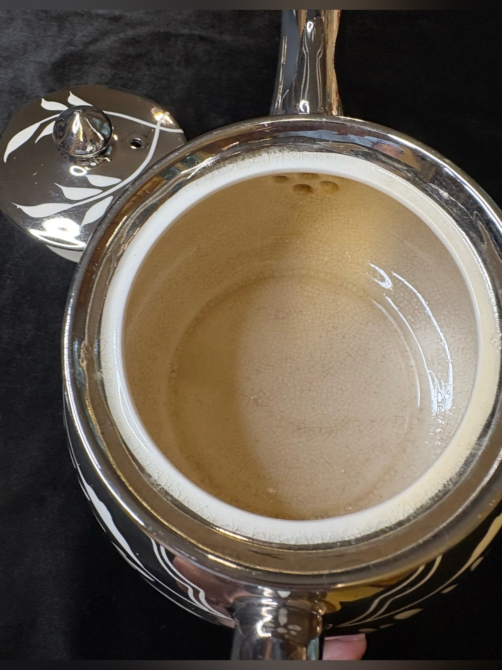 Gibson Mirrored Silver-Tone Decorative Teapot with Etched Floral Motif - Picture 4 of 6